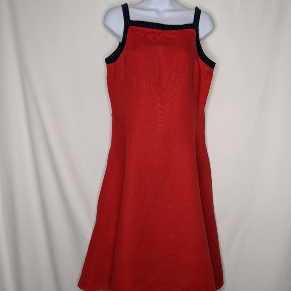 red linen midi dress